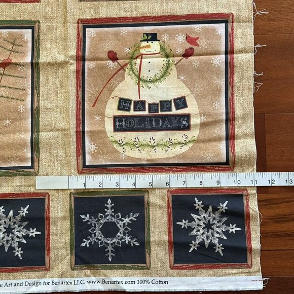 Benartex Snowman Quilt Panel Cotton Peace Joy Beth Albert Quilt Blocks 23" x 44" - Picture 3 of 6